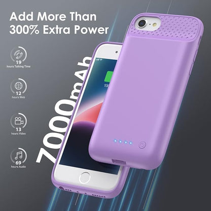 Battery Case for iPhone 8/7/6s/6/SE (2022/2020),[2025 Upgraded] 7000mAh Ultra-Slim Portable Extended Charger Cover for iPhone 8/7/6s/6/SE (2022/2020) Charging Case (4.7 Inch)-Purple