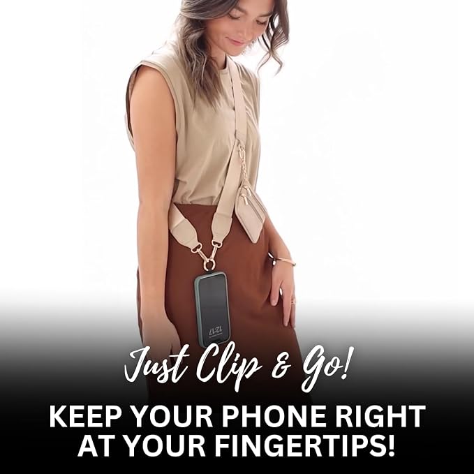 Save the Girls Clip and Go Phone Strap Solid (Taupe - Taupe Pouch) - Crossbody Phone Strap Chain with Zipper Wallet Pouch – Phone Lanyard