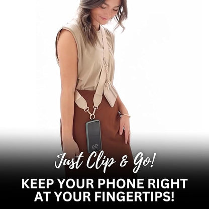 Save the Girls Clip and Go Phone Strap Solid (Taupe - Taupe Pouch) - Crossbody Phone Strap Chain with Zipper Wallet Pouch – Phone Lanyard