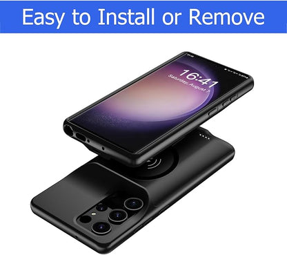 Battery Case for Galaxy S22 Ultra/S23 Ultra, 12000mAh Extended Portable Protective Case Backup Power Bank Wireless Charger Case-Black