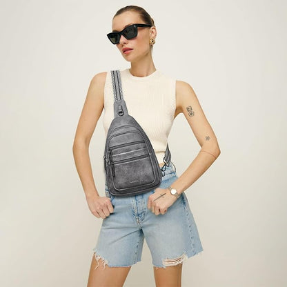 Leresas Sling Bag for Women Crossbody Bags Sling Purse Cross Body Backpack Vegan Leather Over Shoulder Bag Travel Handbag Gifts Dark Grey