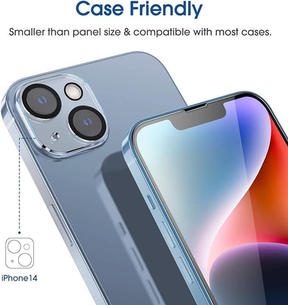 amFilm Tempered Glass Screen Protector + Camera Lens Protector for iPhone 14 6.1, Easy OneTouch Installation, Auto-alignment, Bubble Free Case Friendly, Anti-Scratch (Pack of 2)