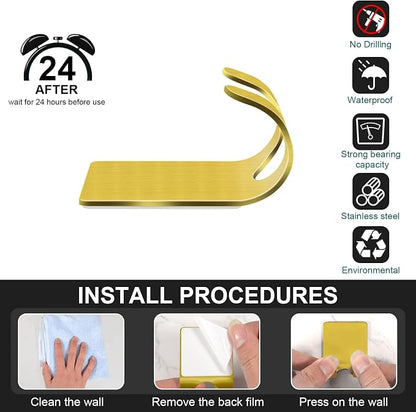 CGBE 4 Packs Shower Hooks for Inside Shower, Self Adhesive Shaver Holder Hanger Hooks for Bathroom Damage Free Wall Hooks for Razor Loofah Sponge - Gold