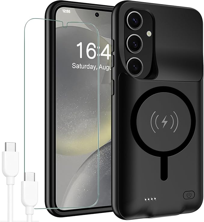 Battery Case for Galaxy S24 Plus,12000mAh Large Capacity Rechargeable Portable Protective Extended Charger Cover Compatible with Galaxy S24 Plus (6.7 inch) Wireless Charging Case with Carplay-Black