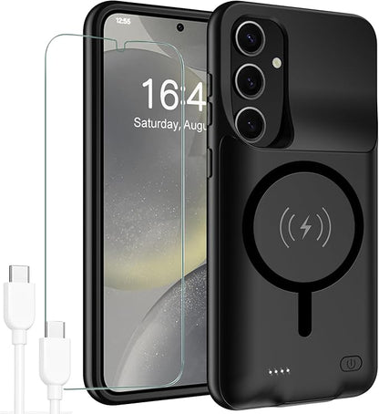 Battery Case for Galaxy S24 Plus,12000mAh Large Capacity Rechargeable Portable Protective Extended Charger Cover Compatible with Galaxy S24 Plus (6.7 inch) Wireless Charging Case with Carplay-Black