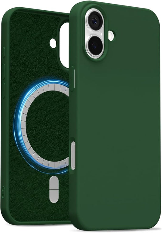 for iPhone 17 Case Silicone Compatible with Magsafe Case, Ultra Slim Thin Magnetic Phone Cases Mag Safe, Cute Soft Rubber Gel TPU Matte Plain Wireless Charging Cover for Women, Dark Green