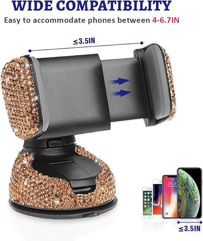 eing Car Phone Mount Cell Phone Holder with One More Air Vent Base,Bling Crystal Universal Phone Mount Holder Cradle for Dashboard,Windshield and Air Vent,Gold