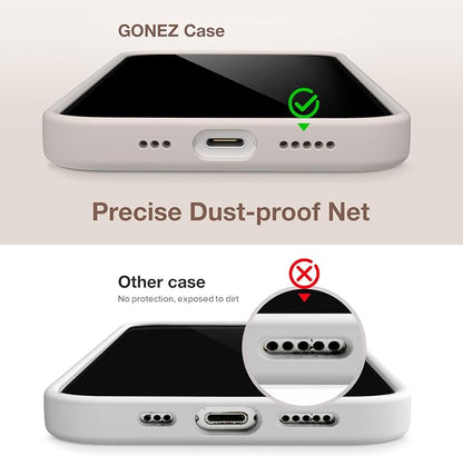 GONEZ Magnetic for iPhone 14 Case, Compatible with Magsafe, with Screen Protector + Camera Protector, Anti-Scratch Microfiber Lining, Liquid Silicone Shockproof Protective Phone Case, Stone
