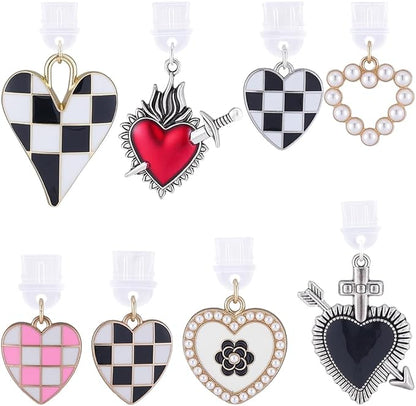 8Pcs Charms for E-Reader 8 Styles Heart Dust Plug Charm Compatible with Type C Charging Port Kindle Phone Accessories Gift for Book Lover Readers Men Women Halloween