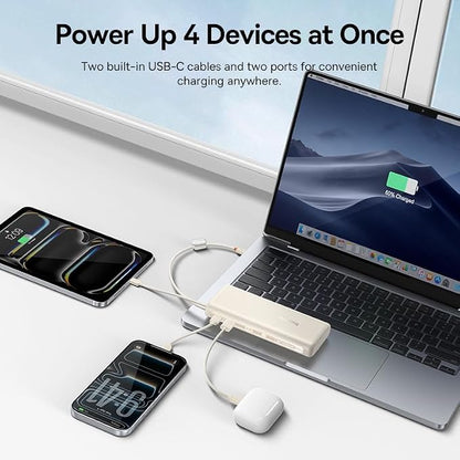 Baseus Portable Charger with Built in Cable, 100W Laptop Power Bank 20000mAh, Travel Essential Fast Charging USB C Battery Pack for MacBook, iPhone 17/16 Series, Samsung Galaxy S25/24, TSA-Approved
