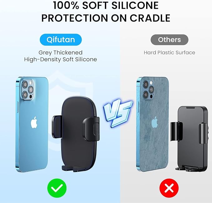 Qifutan Cell Phone Holder Long Arm Dashboard Windshield Car Phone Holder Anti-Shake Stabilizer Phone Car Holder Compatible with Phone Smartphone Grey