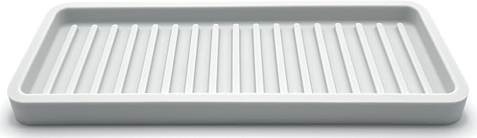 Happitasa Silicone Kitchen Sink Organizer Tray, Sponge Holder and Countertop Protector | Bathroom and Kitchen Soap Dish and Dispenser Tray (Light Grey, 9"x3.5", 5.6 Ounces)