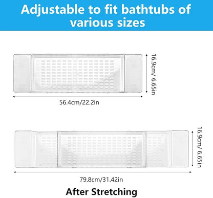 2 Pack Bathtub Tray, Bath Tray Bathroom Organizer Expandable Bathtub Table Trays Storage Rack for Book and Wine Glass, Clear