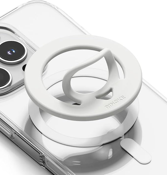Ringke Dual Magnetic Silicone Ring [Compatible with MagSafe] Phone Grip, Dual-Sided Powerful Magnet, Lightweight (0.04 lb) & Super Slim (0.13 in) Soft Holder for iPhone, Galaxy, Pixel - White