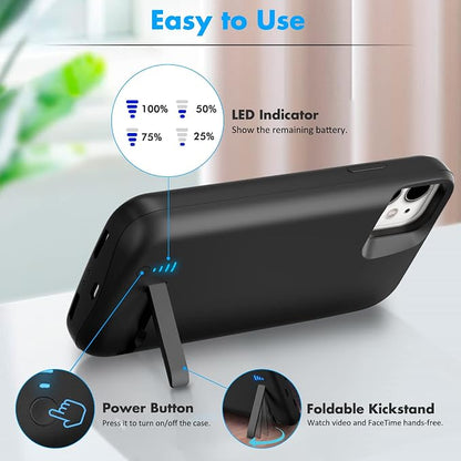 Battery Case for iPhone 11, Real 8500mAh Ultra-Slim Charging Case with Kickstand for Apple 11, Rechargeable Extended Backup Battery Charger Cover for 11-6.1 inch Black