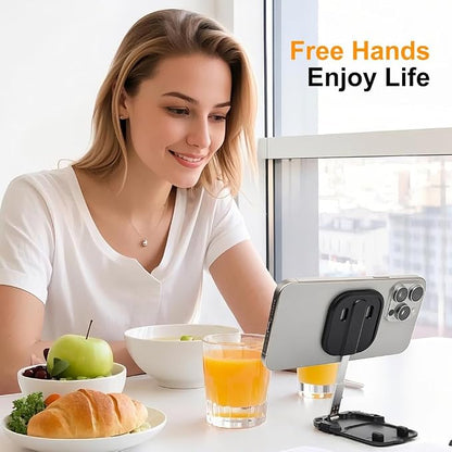 Magnetic Phone Tripod Stand, Portable Mini Selfie Stick for iPhone 17/16/15/14/13/12 & MagSafe, Aluminum Angle-adjustable Foldable Strong Magnet Phone Holder, Travel Essentials, Included Metal Ring