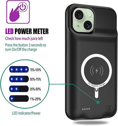 Wireless Charging Case for iPhone 15 Plus, 12000mAh High Capacity Portable Rechargeable Battery Case Wireless Charging Compatible with iPhone 15 Plus (6.7 inch) Extended Battery Charger Case (Black)