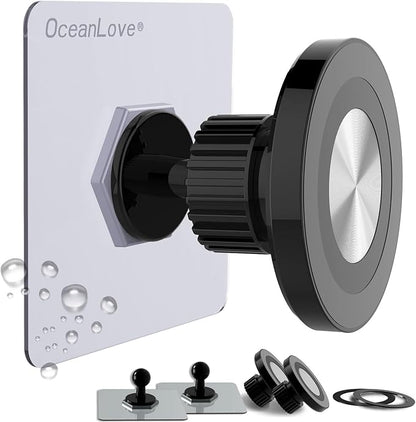 OCEANLOVE for MagSafe Wall Mount Magnetic Phone Holder, 2 Pack, Self-Adhesive, Rotatable Ball,Waterproof, Compatible with iPhone 17/16/15/14/13/12, Shower Mirror Gym Bathroom Kitchen (Black)