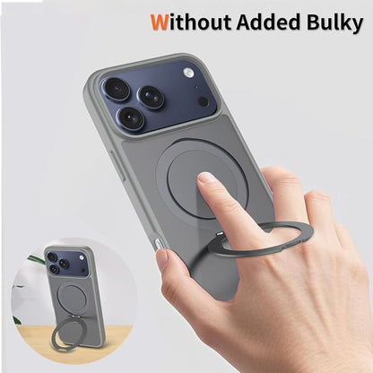 Ultra-Magnetic Stand for iPhone 17 Pro Case [Military Drop Protection] [Compatible with MagSafe] Shockproof Translucent Matte Slim Ring Holder Case for iPhone 17 Pro (Gray)