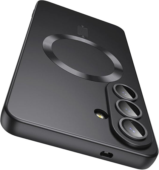Magnetic for Samsung Galaxy S26 Case [Compatible with MagSafe][Built-in Camera Lens Protector] Slim Soft Silicone Bumper Shockproof Metallic Luster Phone Case, Black