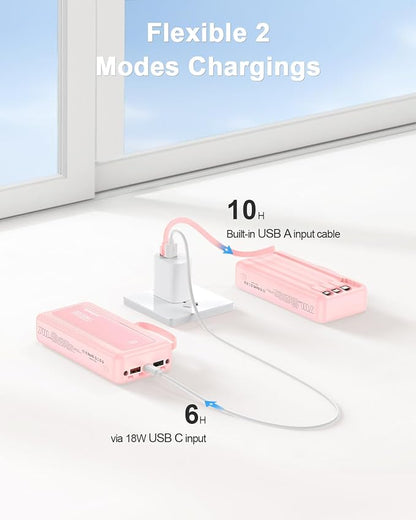 Portable Charger 27000mAh 30W Fast Charging Power Bank | Built-in Cables, LED Display, 6 Outputs & 2 Inputs, USB C Battery Pack, Compatible with iPhone, Samsung, Google