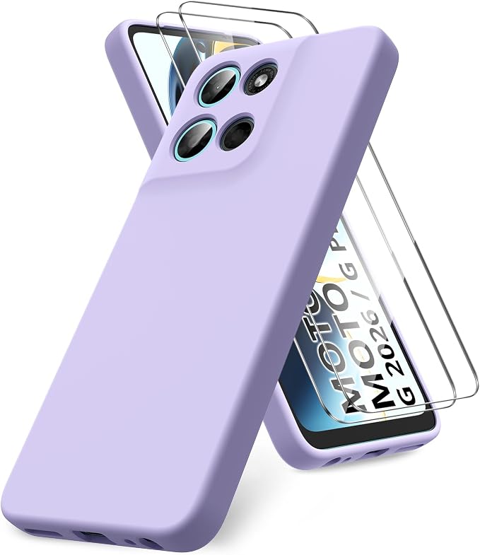 for Motorola Moto G 2026/G Play 2026 Case, 2 Pack Tempered Glass Screen Protectors, Soft TPU Liquid Silicone Shockproof Gel Cover-Light Lilac