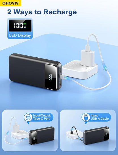 Portable Charger Power Bank 50000mAh Battery Pack, 22.5W Fast Charging PowerBank with Built in Cables,Travel Essential USB-C Portable Phone Charger for iPhone Samsung Pixel Android iPad