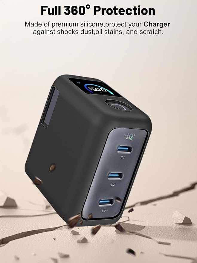 Silicone Protective Case for Anker Prime 160W USB-C Charger , Full-Body Protective Cover with Precise Cutout, Shockproof Dustproof Charging Block Protector Sleeve & Scratch-Resistant Sleeve (Black)