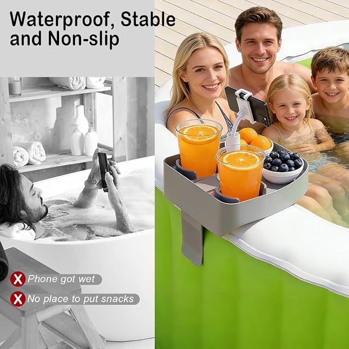 Hot Tub Table Tray with Adjustable Phone Holder, Bathtub Table Tray, Hot Tub Accessories for Inflatable Tub and Pool