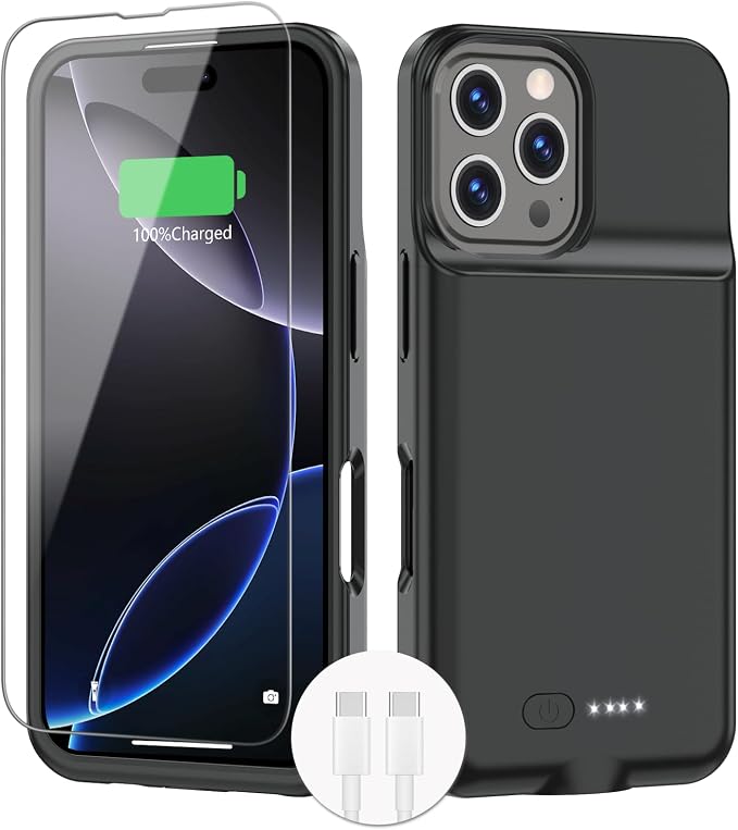 BOPPS Battery Case for iPhone 16 Pro Max 【2026 New】 Ultra-Slim 8500mAh Portable Portable Protective Charger Case Support Carplay Compatible with iPhone 16 Pro Max Charging case,Black