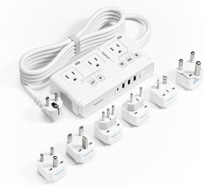 TESSAN Voltage Converter US to Europe, 220 to 110 | 4 USB Ports (1 USB C), 3 AC Outlets, EU UK AU IT IN ZA Plug Adapter, Step Down Transformer, 6 FT Cord