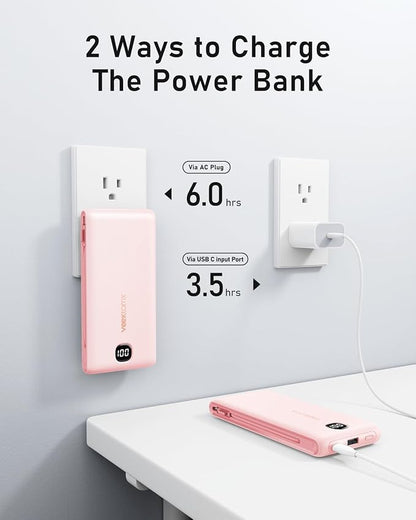 VEEKTOMX Portable Charger with Built in Cables 10000mAh, Power Bank for iPhone with Wall Plug, Travel Essential Fast Charging USB C Slim External Battery Pack for iPhone 17/16/15, Samsung, iPad,etc
