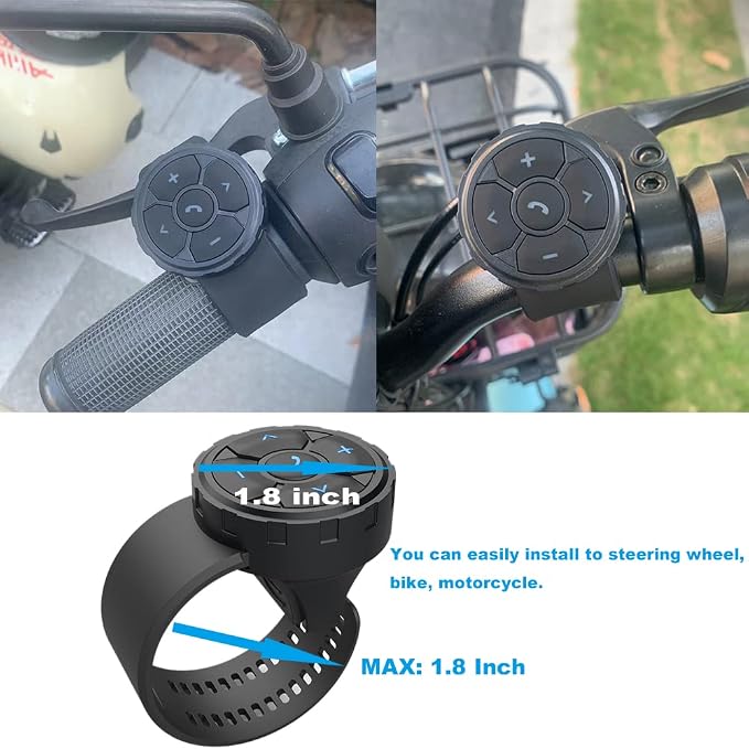 Car Motorcycle Bicycle Wireless Bluetooth 5.3 Remote Controller Phone Car Kit Steering Wheel Remote Controller Receiver Rechargeable 500mA Battery for Cell Phone Waterproof 67