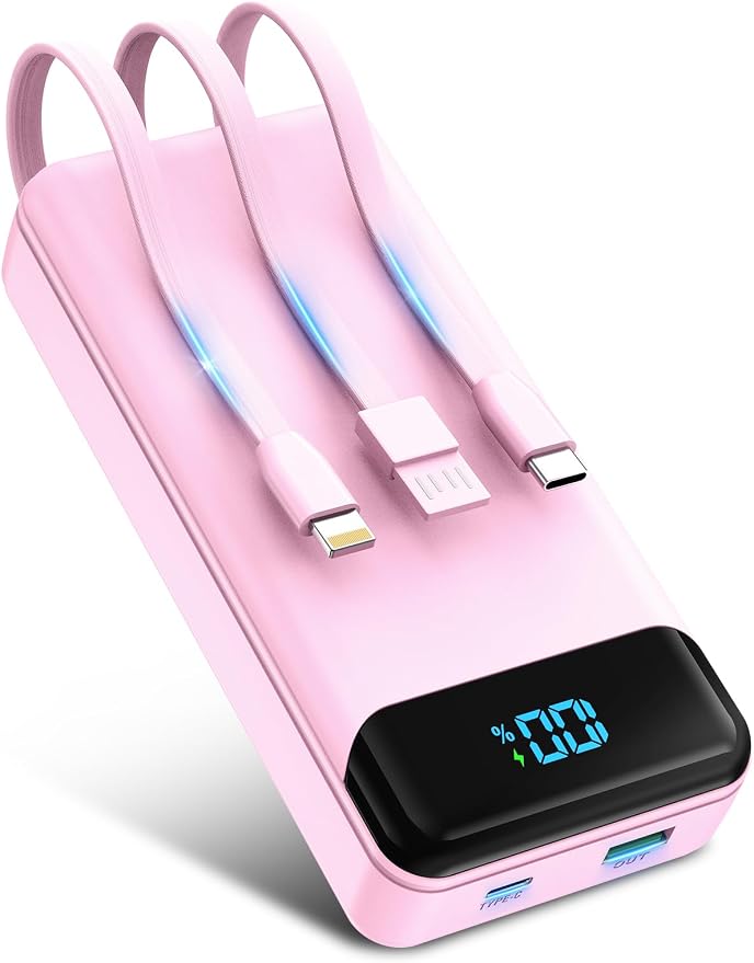 Portable Charger 40000mAh Power Bank, PD 22.5W Fast Charging | Built-in Cable, 4 Output 3 Input, Digital Display, Compatible with iPhone 17 16 15 14 13 Android