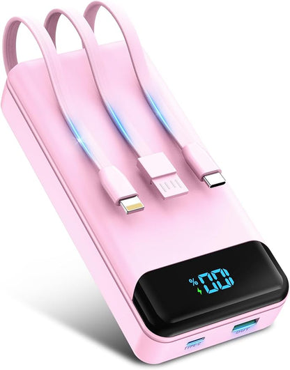 Portable Charger 40000mAh Power Bank, PD 22.5W Fast Charging | Built-in Cable, 4 Output 3 Input, Digital Display, Compatible with iPhone 17 16 15 14 13 Android