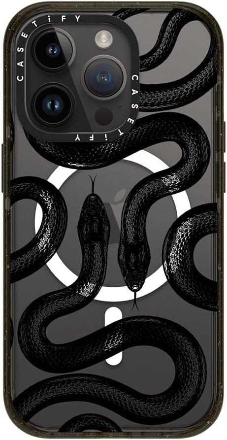 CASETiFY Impact iPhone 14 Pro Case [4X Military Grade Drop Tested / 8.2ft Drop Protection/Compatible with Magsafe] - Black Kingsnake - Glossy Black