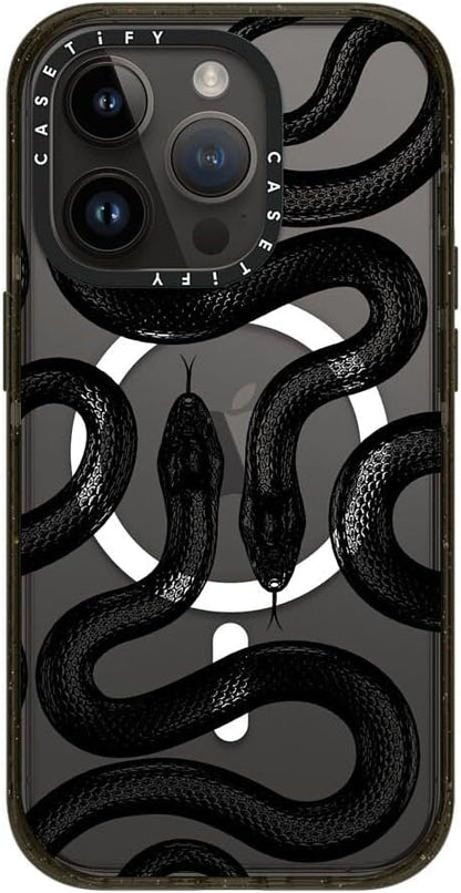 CASETiFY Impact iPhone 14 Pro Case [4X Military Grade Drop Tested / 8.2ft Drop Protection/Compatible with Magsafe] - Black Kingsnake - Glossy Black