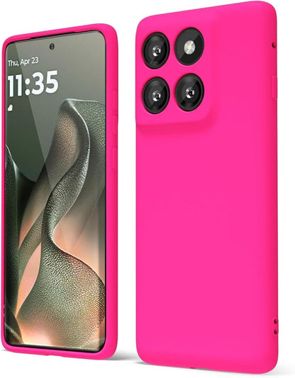 oakxco for Motorola Moto Edge 2025 Phone Case Liquid Silicone, Thin Slim Soft Rubber Gel TPU Plain Protective Simple Cover for Women Girl Cute, Matte Solid Color Aesthetic, Neon Hot Pink