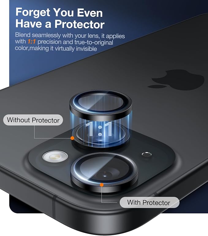 UltraGlass UNBREAK TOP 9H+ Glass for iPhone 15/15 Plus Lens Protector [Military Grade Shatterproof & Longest Durable] Camera Lens Protector 15/15 Plus Tempered Glass, White