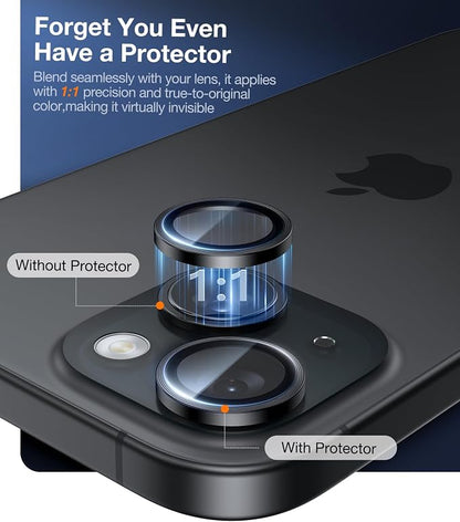 UltraGlass UNBREAK TOP 9H+ Glass for iPhone 15/15 Plus Lens Protector [Military Grade Shatterproof & Longest Durable] Camera Lens Protector 15/15 Plus Tempered Glass, White