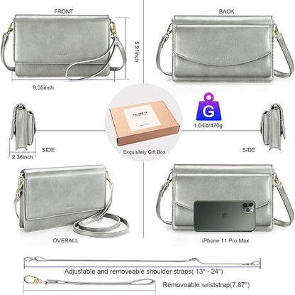 nuoku Women Small Crossbody Bag Cellphone Purse Wallet with RFID Card Slots 2 Straps Wristlet