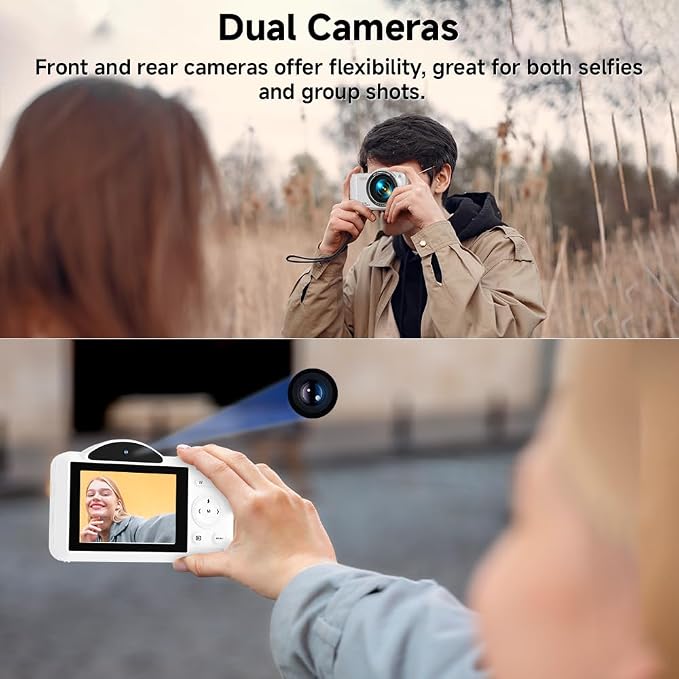 Digital Camera, 4K WiFi 75MP Dual Camera Point and Shoot Camera with Touchscreen and 16X Zoom, Autofocus Vlogging Cameras for YouTube and Travel, with 32GB Card for Kids, Teens, Beginners (White)