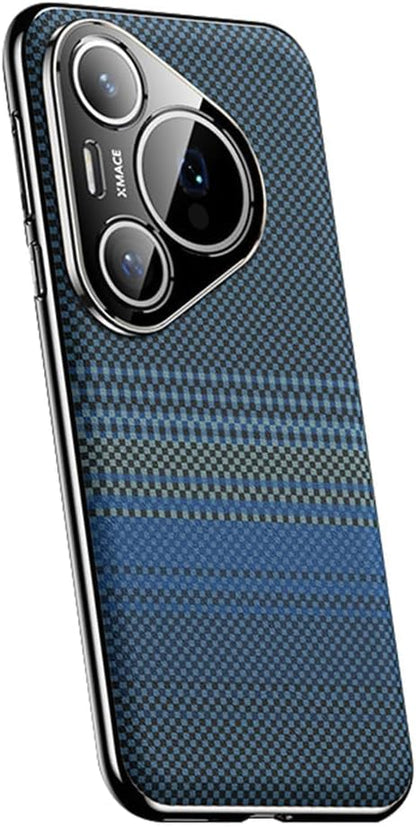 Shell for Huawei Pura 80 Ultra/80 Pro +/80 Pro/80, Electroplating Soft Edge Full Camera Protection Carbon Fiber Texture Leather Cover, 80 Ultra,Blue