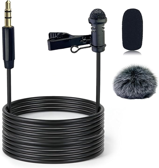 Lavalier Lapel Microphone for DJI MIC 1/2 for Rode GO II Wireless Transmitter, 3.5mm Plug Straight-Headed Omnidirectional Condenser Wired Mics for YouTube Vlog Interview