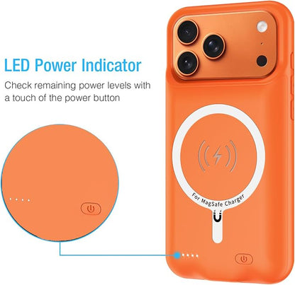 Battery Case for iPhone 17 Pro Max, Enhanced 12000mAh Portable Protective Wireless Charging Case Support Carplay Compatible with iPhone 17 Pro Max (6.9 inch) Rechargeable Battery Charger Cover(Orange)