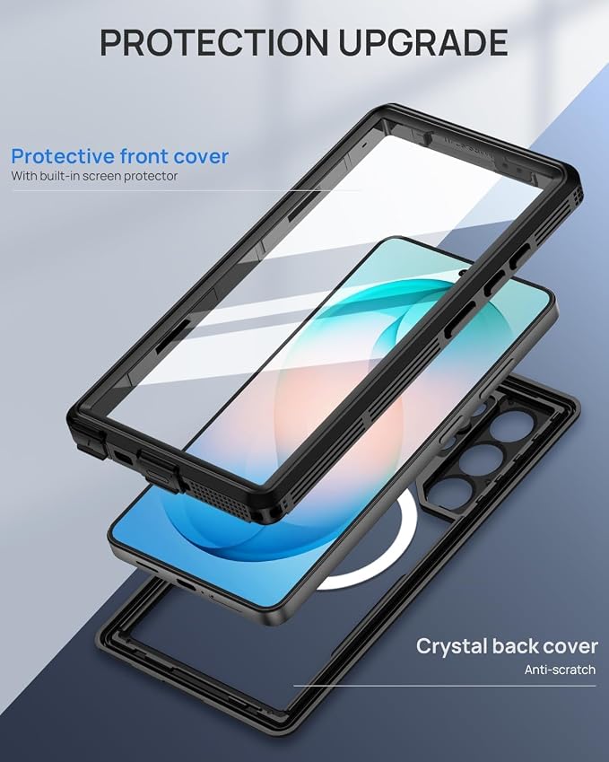 Lanhiem Magnetic for Samsung Galaxy S26 Ultra Case, IP68 Waterproof Dustproof Case, [Compatible with Magsafe] [Built-in Lens & Screen Protector] Full Body Shockproof Rugged Phone Case 6.9", Black