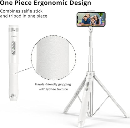 ATUMTEK 51" Selfie Stick Tripod, All in One Extendable Phone Tripod Stand with Bluetooth Remote 360° Rotation for iPhone and Android Phone Selfies, Video Recording, Vlogging, Live Streaming, White