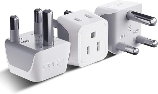 Ceptics South Africa, Namibia Travel Adapter Plug with Dual Usa Input - Type M - Ultra Compact - Safe Grounded Perfect for Cell Phones, Laptops, Camera Chargers and More 3 Pack (CT-10L)