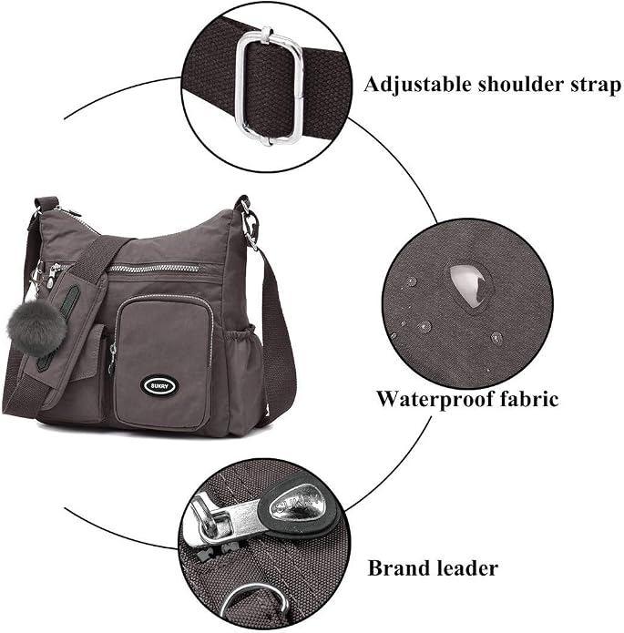 SUKRY Nylon Crossbody Bag for Women with Anti theft RFID Pocket, Waterproof Shoulder Bag Travel Purses and Handbag