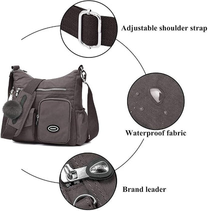 SUKRY Nylon Crossbody Bag for Women with Anti theft RFID Pocket, Waterproof Shoulder Bag Travel Purses and Handbag